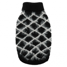 Елегантен черен пуловер с висока яка и бели райета за кучета Croci JUMPER CHECKS